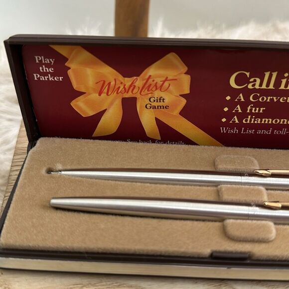 Vtg Parker Classic Ballpoint Pen & Pencil Set Stainless Steel Gold Tone Arrow - Picture 4 of 17